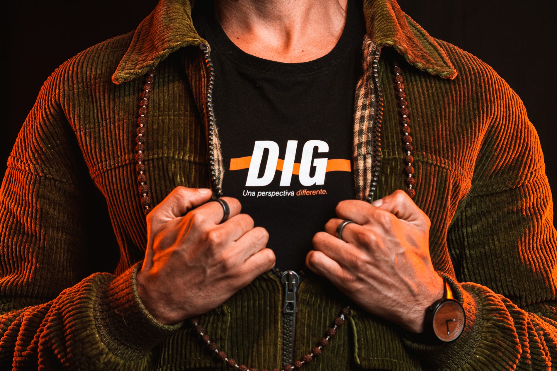 Founder of Differentissgood wearing the DIG tee